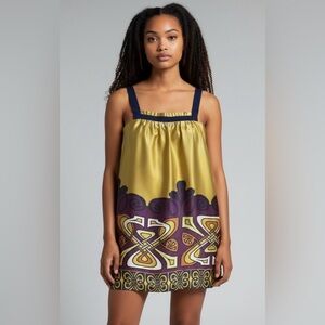 Vintage Ipekyol Yellow and Purple Patterned flowy summer dress size 8